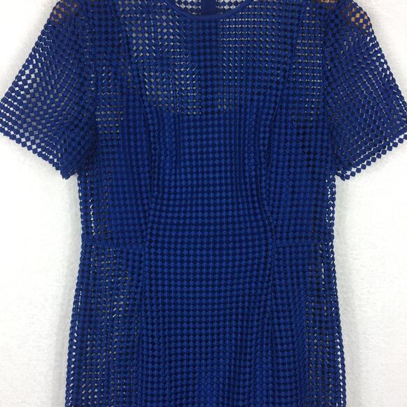 Diane Von Furstenberg Blue Chain Lace Mini Dress Size 4 Short Sleeve Crochet DVF - Picture 10 of 14
